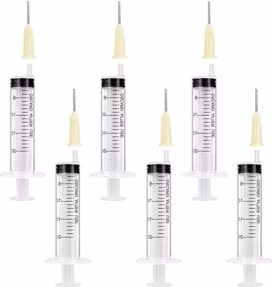 Contenitori in plastica con aghi a punta arrotondata - Set da 6 - 20 ml - Pistole a spruzzo - Pennarelli a serbatoio - Esperimenti - Acqua per piante - Set di contagocce per animali