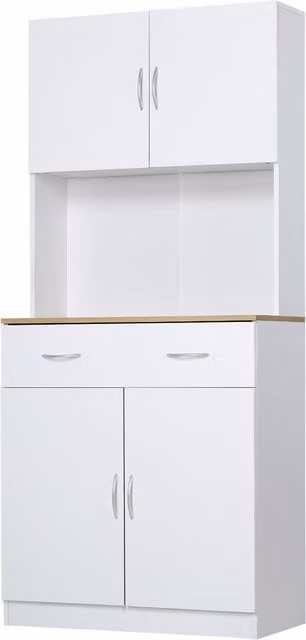 Credenza da cucina moderna HOMCOM in legno bianco con armadietti a 2 ante e cassetto, L: 80 cm, P: 40 cm, H: 180 cm