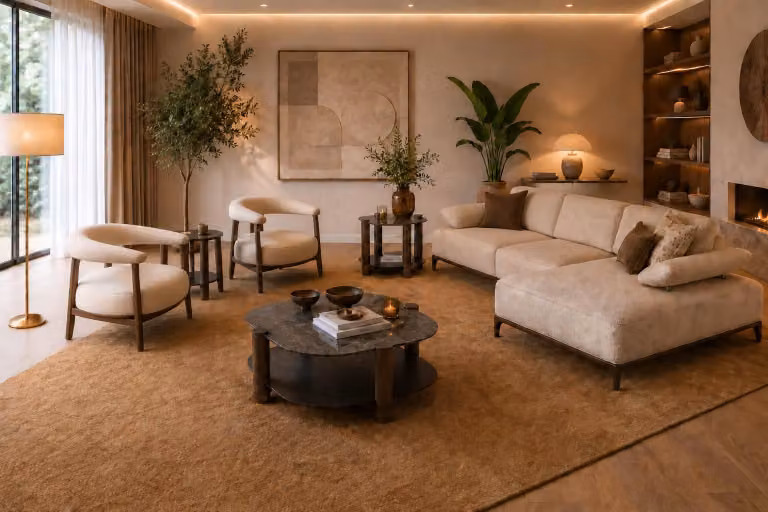 Set elegante per il soggiorno, composto da un divano angolare e due poltrone abbinate