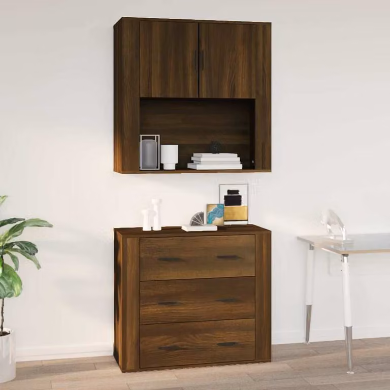 Armadietto a muro vidaXL in legno multistrato color rovere marrone con ante a battente e ripiani interni L 80 cm x P 33 cm x H 80 cm