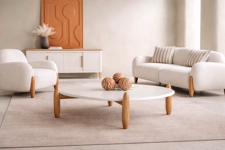 Elegante tavolino da caffè bianco per il soggiorno, realizzato con pregiati mobili in legno