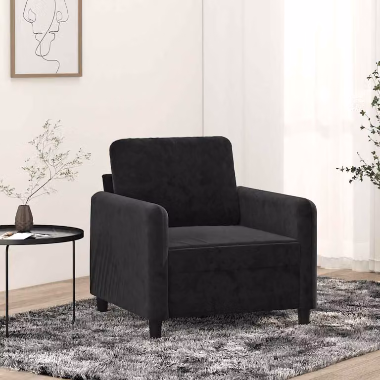 Poltrona moderna vidaXL in velluto nero con braccioli e struttura in metallo