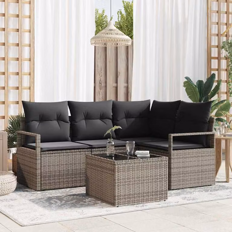 Maison Exclusive - Set di divani componibili, 5 pezzi, grigio chiaro, rattan sintetico