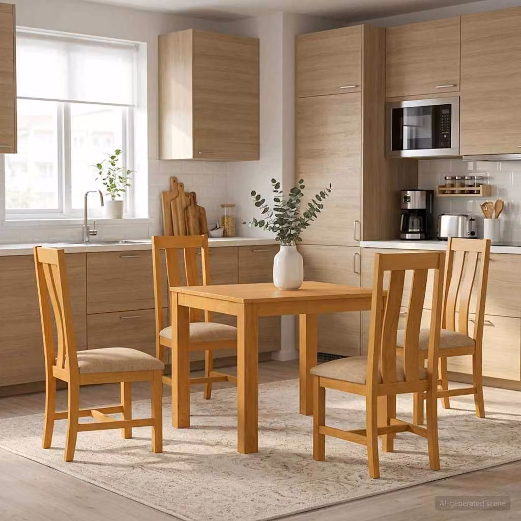 vidaXL Set da pranzo moderno in legno di quercia massello beige, composto da 5 pezzi