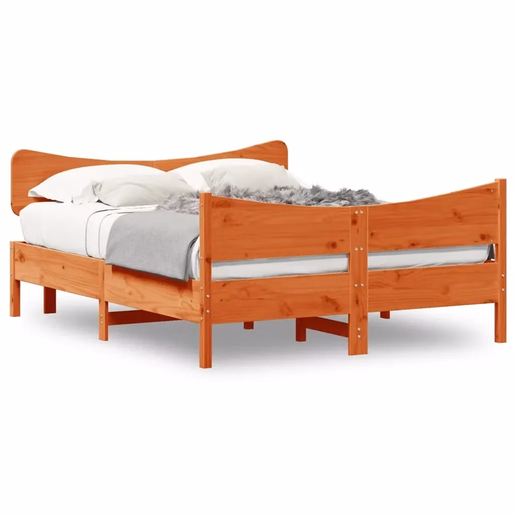 vidaXL Giroletto in legno di pino massello marrone cera L 140 x P 200 cm – 2