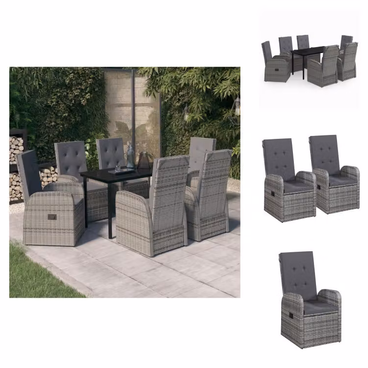 vidaXL set da pranzo da giardino 7 pezzi con cuscini grigio - Set di mobili da giardino