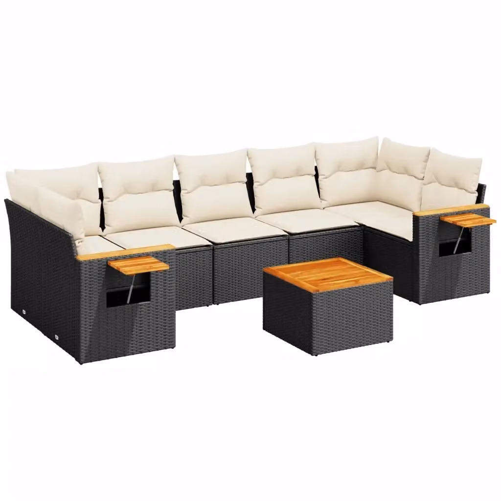 Set Divani da Giardino vidaXL a Forma a L con Cuscini e Tavolino, 8 Pezzi in Polyrattan Nero e Legno di Acacia – 2