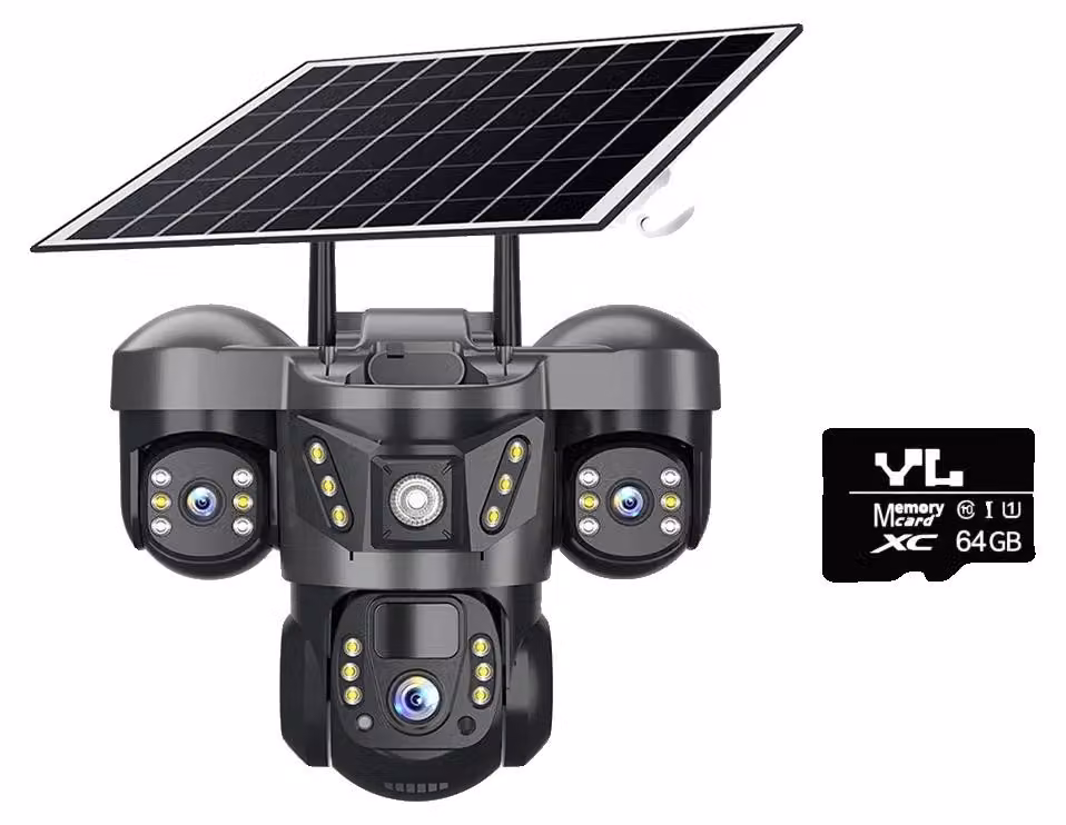 Telecamera con sistema a tre obiettivi, riconoscimento facciale tramite intelligenza artificiale, telecamera WiFi, include scheda di memoria da 64G