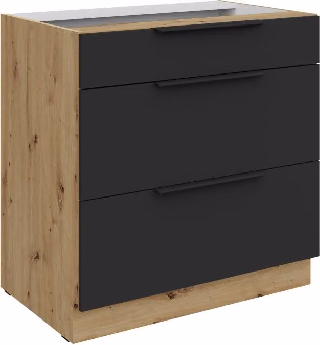 Mobiletto inferiore LUNARA - larghezza 80 cm, nero / rovere artigianale