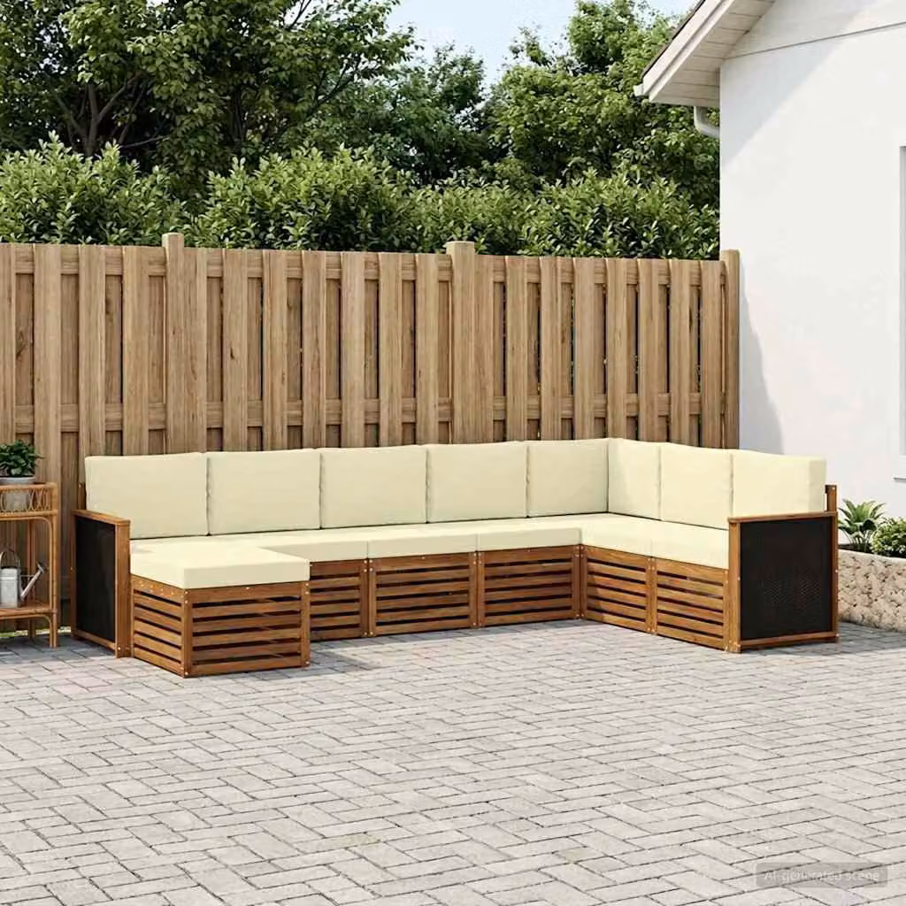 Set di divani da esterno vidaXL 8 pz in legno di acacia con cuscini, colore naturale e crema
