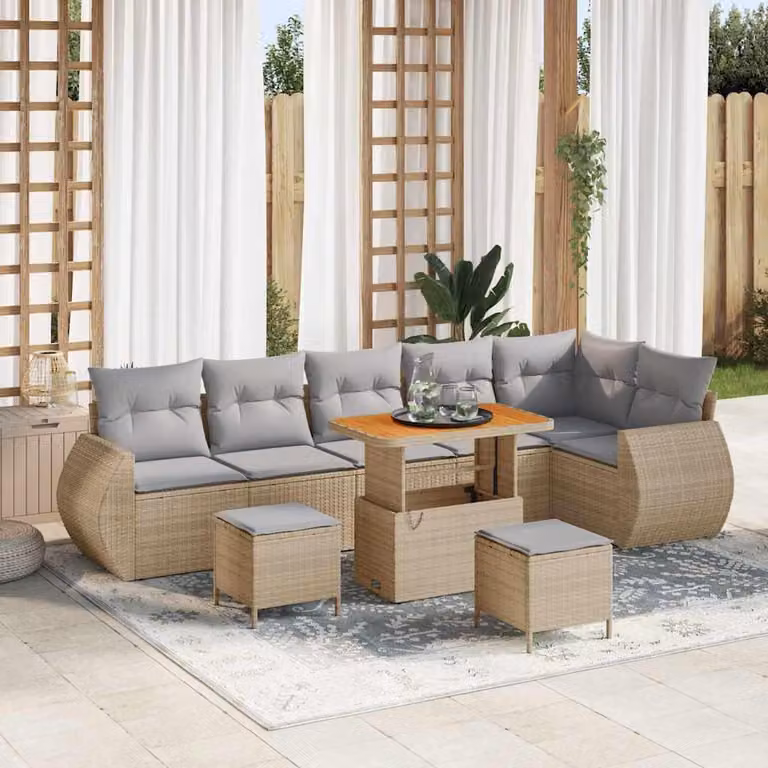 Maison Exclusive - Set di divani da giardino, 9 pezzi, color beige, in rattan sintetico