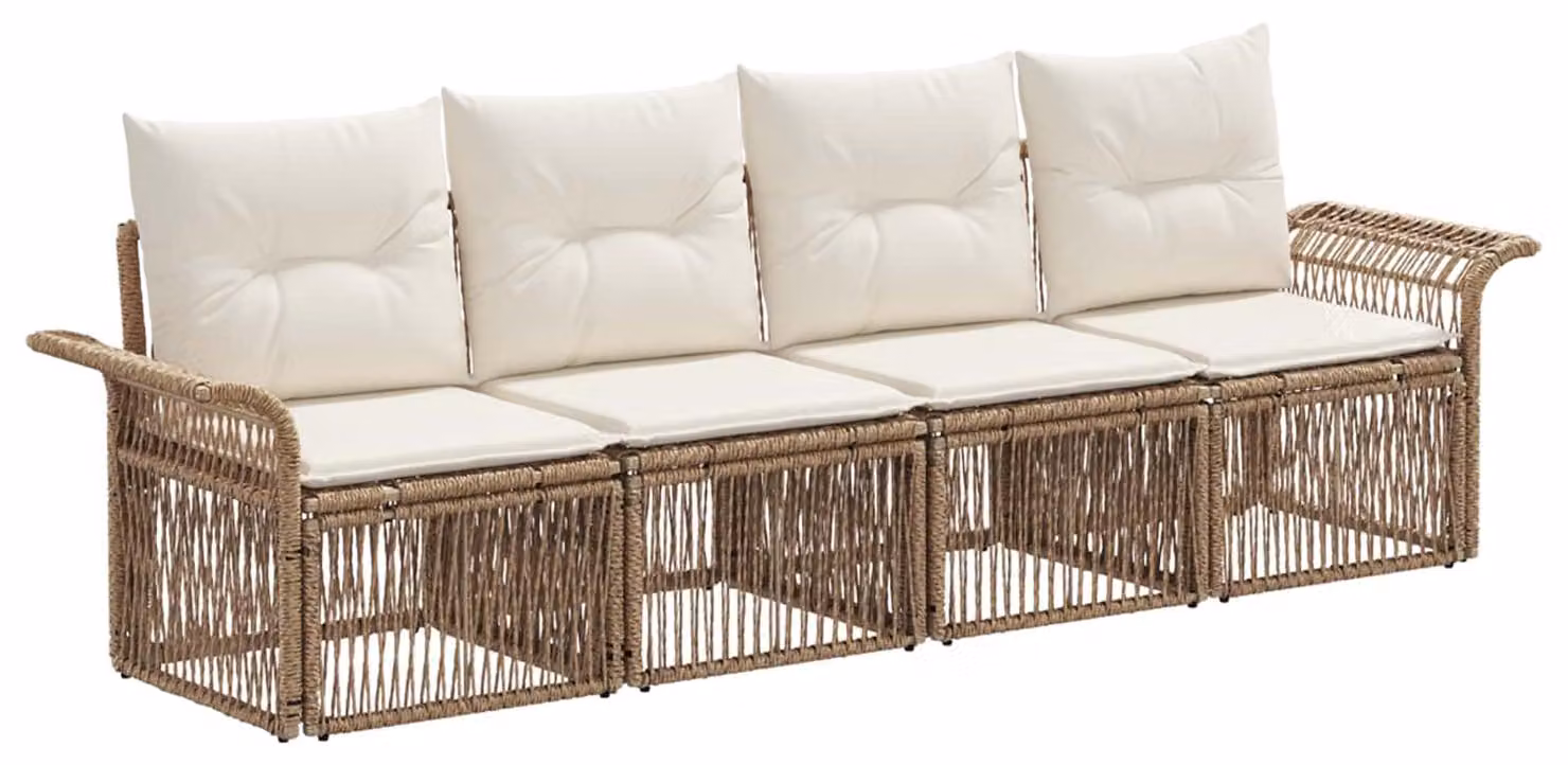 Set di divani da giardino, 4 pezzi, color beige, in rattan sintetico
