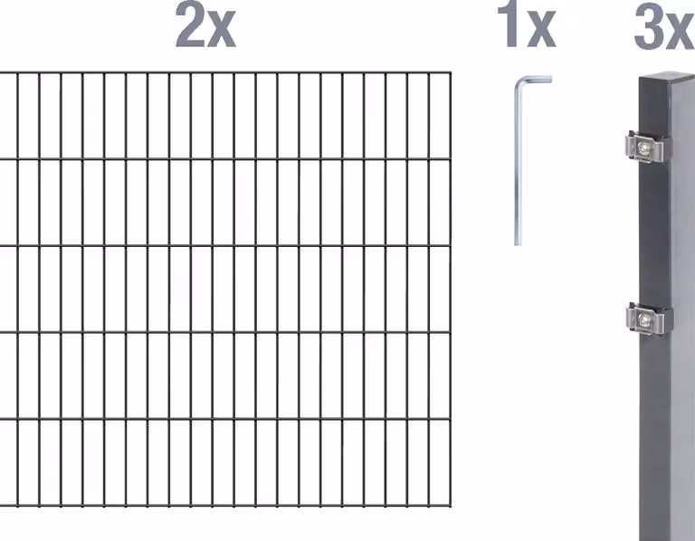 Alberts 642648 Recinzione a doppia rete metallica come set completo di 6 pezzi, antracite, altezza 120 cm, lunghezza 4 m