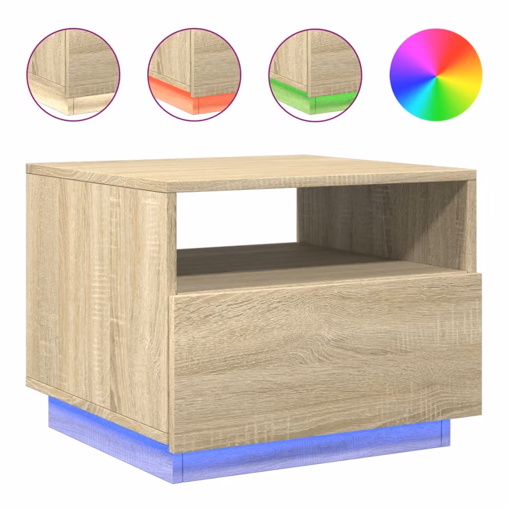 Tavolino da Soggiorno con Luci LED Rovere Sonoma 50x49x40 cm