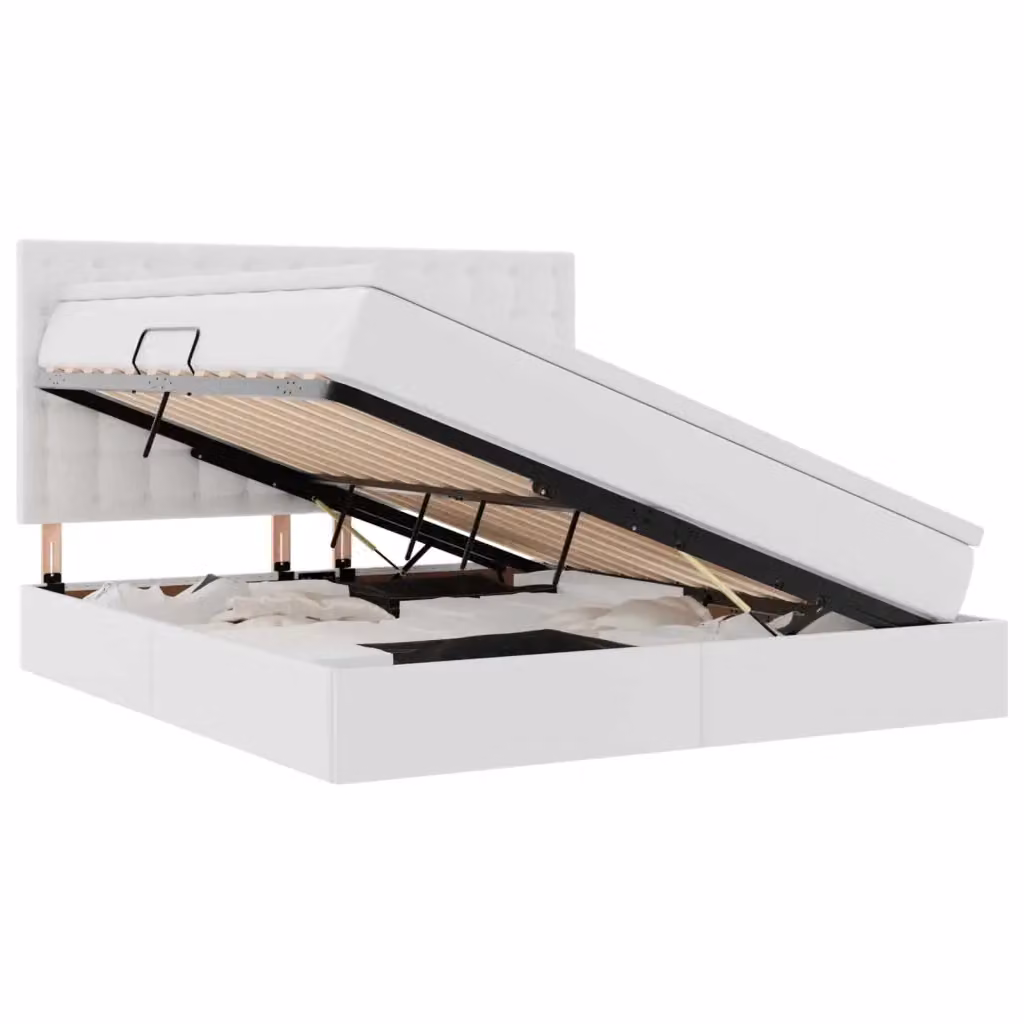 Letto con contenitore e illuminazione LED vidaXL in ecopelle bianca L 160 cm x P 200 cm – 2