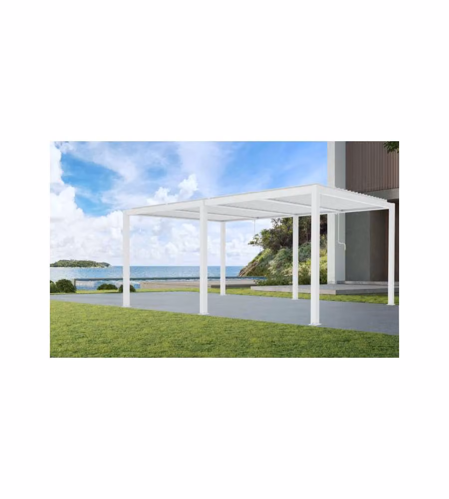 Pergola bioclimatica in alluminio Solanum Twin 6x3m - Pali 100x100mm bianca