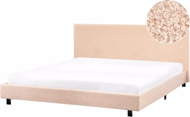 Letto ad acqua BELIANI King Size in tessuto bouclé beige con poggiatesta design moderno L/P/H: 200 x 180 x 108 cm – 1