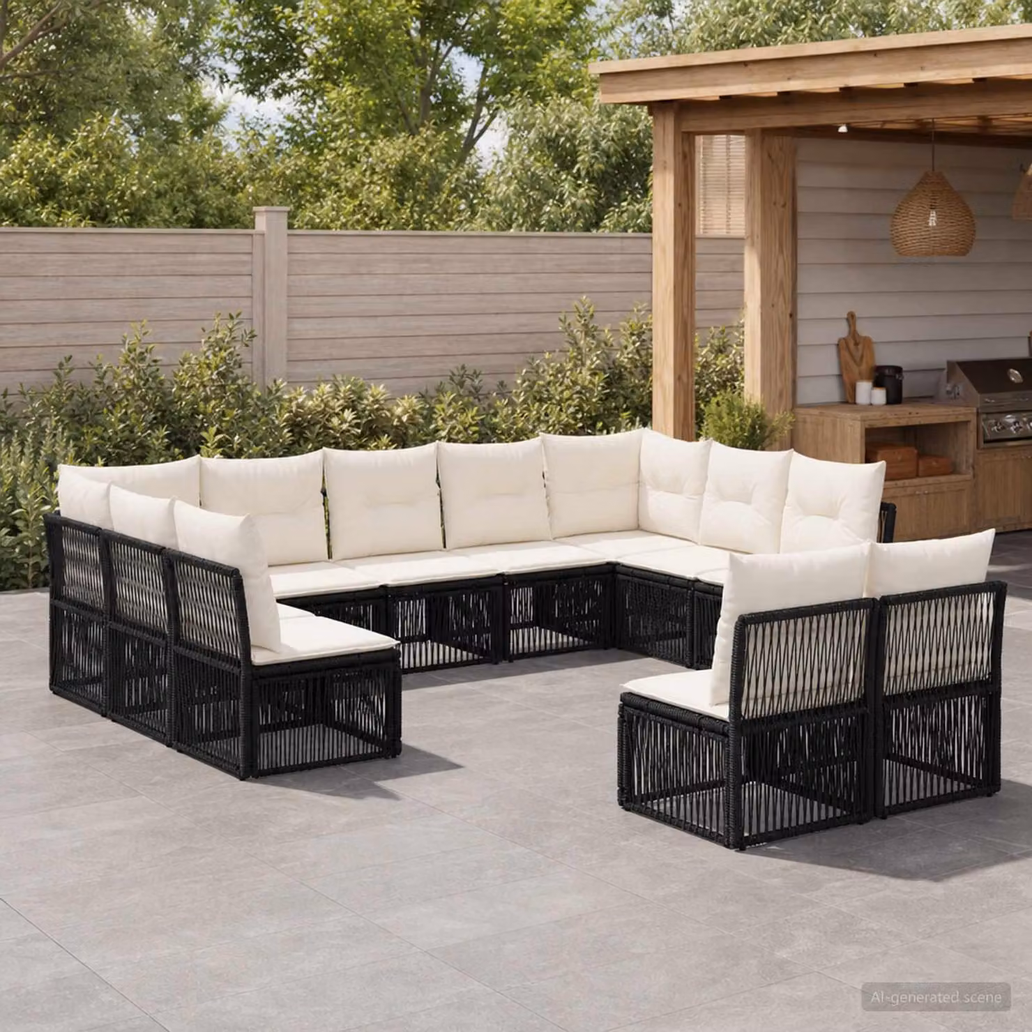 Maison Exclusive - Set da giardino composto da 11 pezzi, divano in rattan sintetico nero