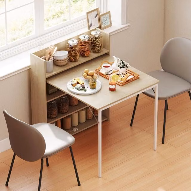 Tavolo da pranzo pieghevole con ripiani effetto rovere