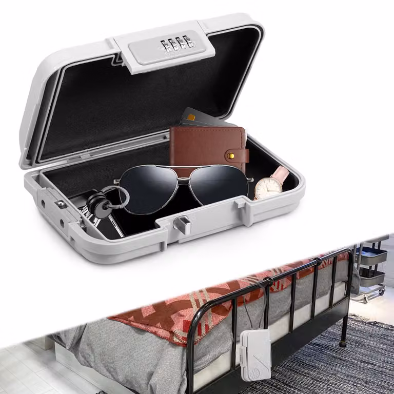 Mini cassaforte portatile e impermeabile, dotata di serratura a combinazione a 4 cifre e cavo di sicurezza rimovibile