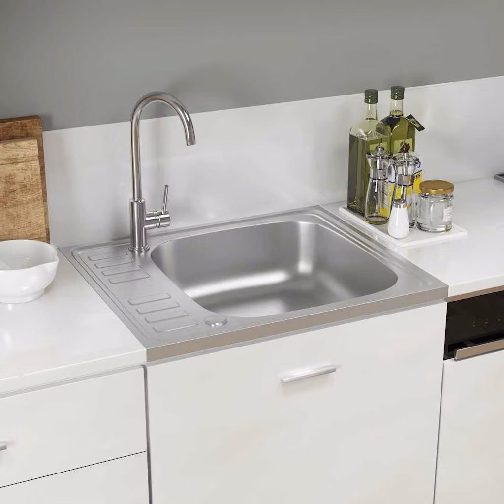 Lavello da cucina con scolapiatti vidaXL in acciaio inossidabile argento L: 60 cm, P: 50 cm, H: 15,5 cm