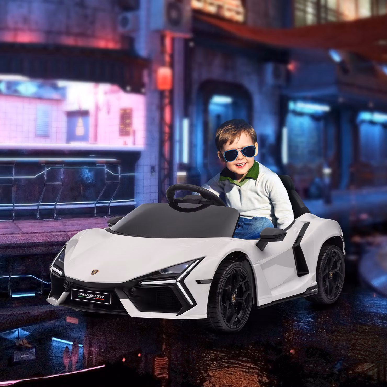 AIYAPLAY Macchina Elettrica per Bambini Lamborghini con Luci LED, Clacson e Telecomando, Bianco, L/P/H: 105 x 60 x 40 cm – 2