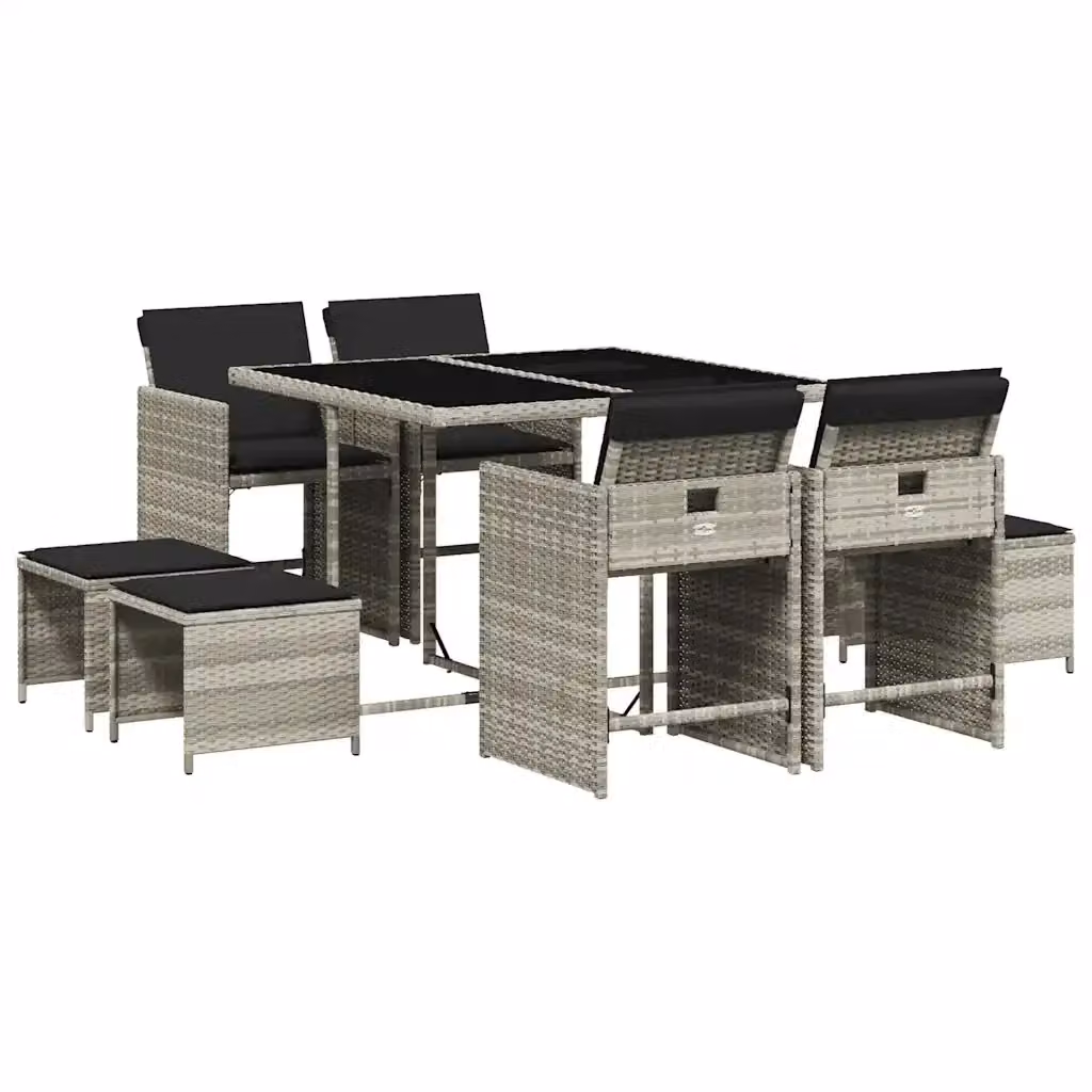 Set Pranzo da Giardino vidaXL in Polyrattan con Piano in Vetro e 9 Sedute, Grigio Antracite – 2