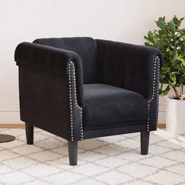 Poltrona moderna in velluto nero vidaXL con braccioli e struttura imbottita