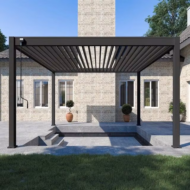 Pergola bioclimatica autoportante Ombrea VS colore antracite L: 400 cm x P: 400 cm
