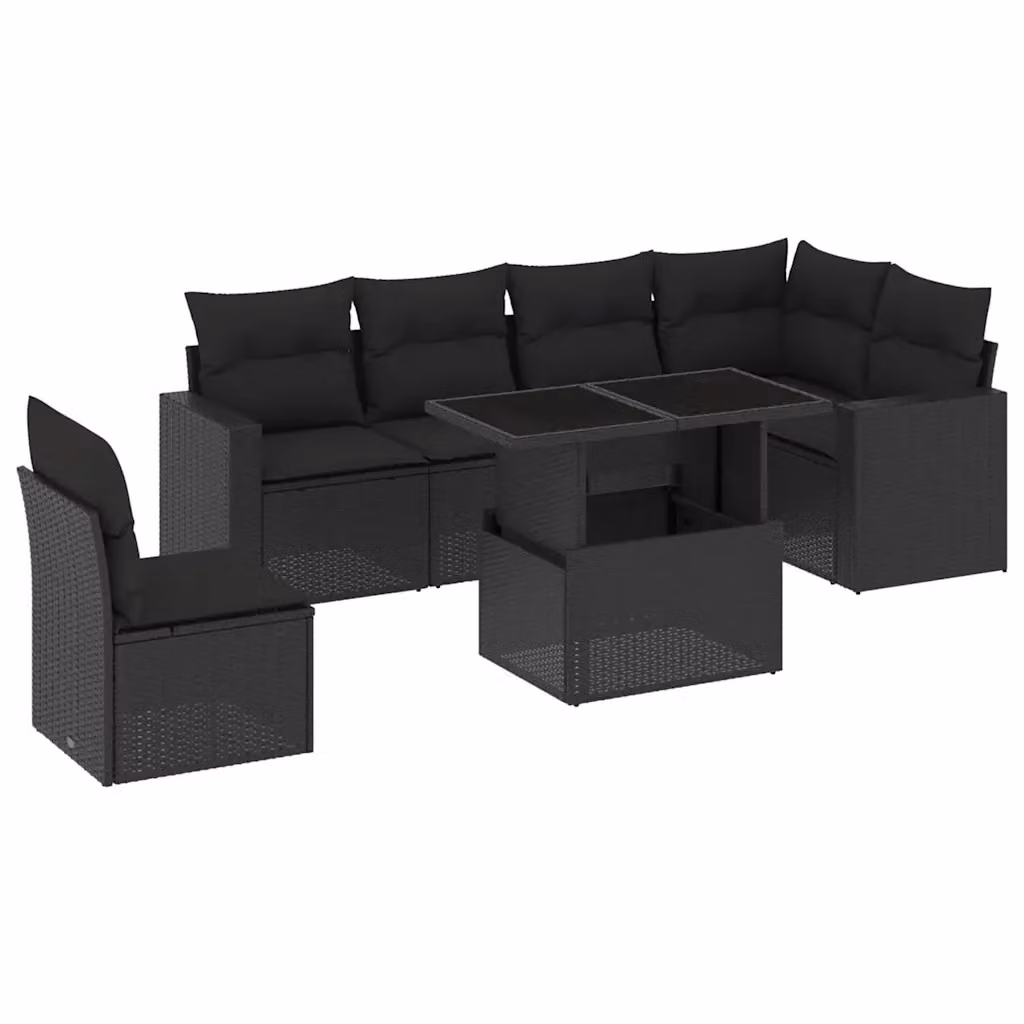 Set Divani da Giardino vidaXL a Forma di L con Cuscini e Tavolino, 7 Pezzi, Nero – 2