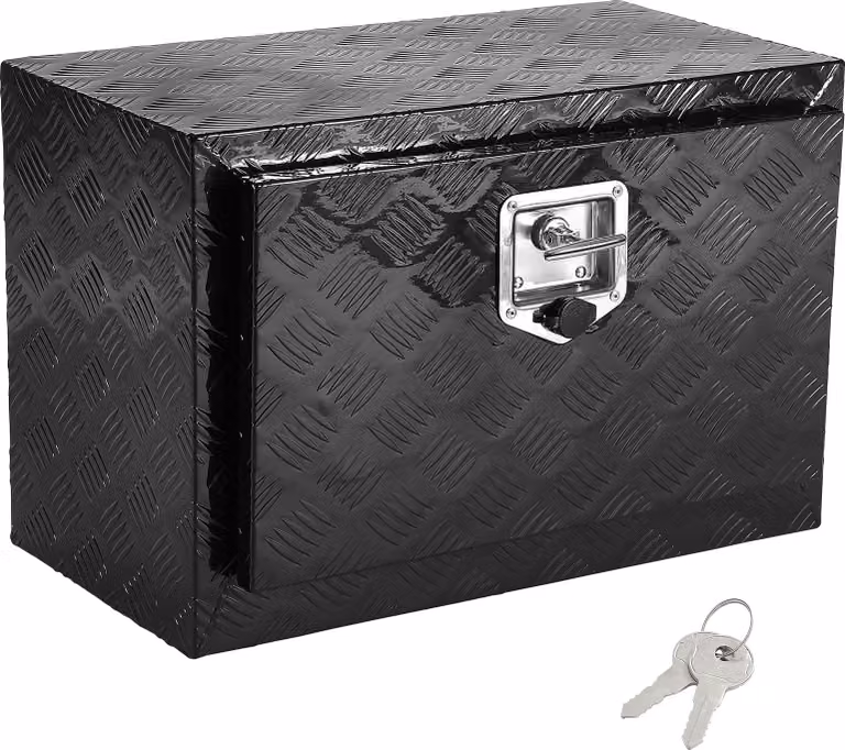 SucceBuy cassetta sottoscocca per camion, 61 x 43 x 45 cm, robusta cassetta portautensili in alluminio con piastra diamantata, serratura e chiave, custodia impermeabile con serratura a T per camion, furgoni, rimorchi