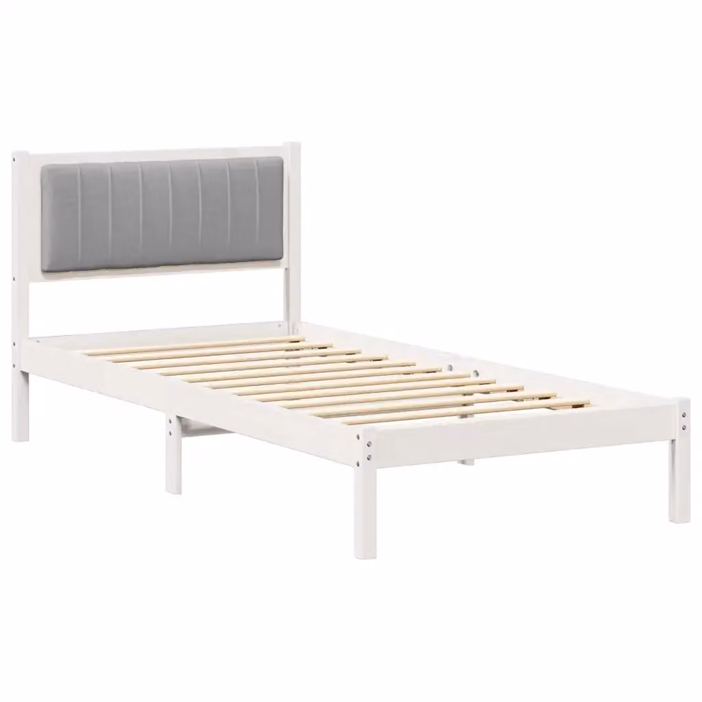 Letto con Testiera Rivestita vidaXL in Legno di Pino e Tessuto Grigio, L/P/H: 90 x 190 x 95,5 cm – 2