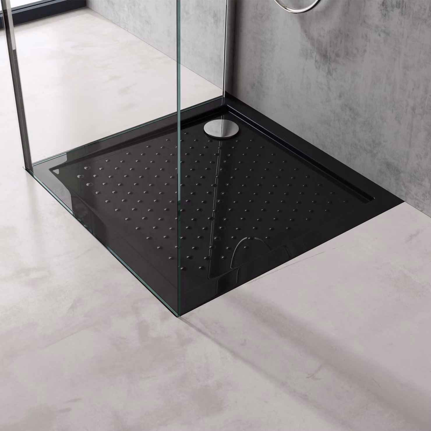 doporro Piatto Doccia in Acrilico Rinforzato 90x90 cm Spessore 4 cm Piatto Doccia Nero Quadrato con Piletta di Scarico Inclusa (AL01), Design Antiscivolo Lucia01A