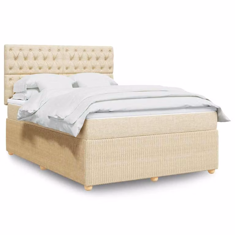 vidaXL Giroletto a Molle con Materasso Ibrido in Tessuto Beige e Bianco L/P/H: 160 x 200 cm