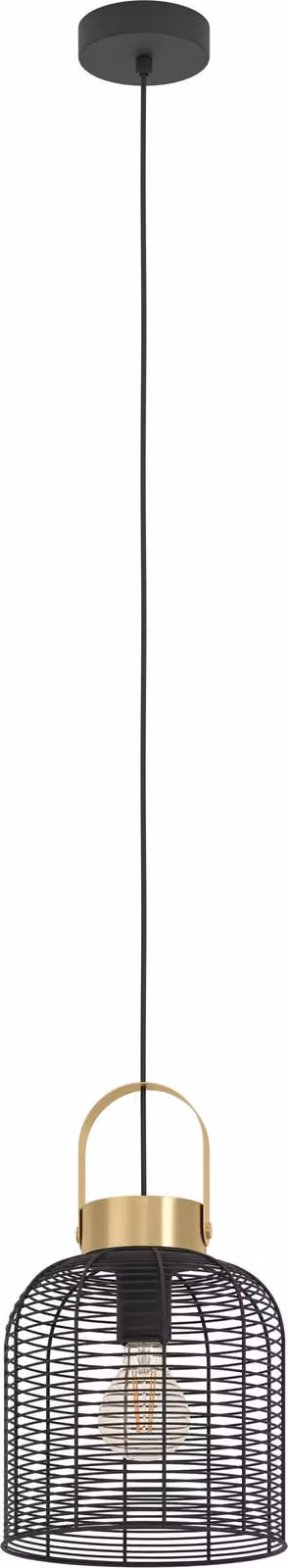 Lampadario A Sospensione Vintage Roundham Piccolo Acciaio Nero Ottone 1 Luce E27