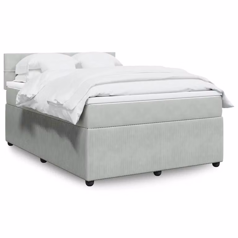 vidaXL Giroletto a Molle con Materasso Ibrido in Velluto Grigio e Bianco L/P/H: 160 x 200 cm