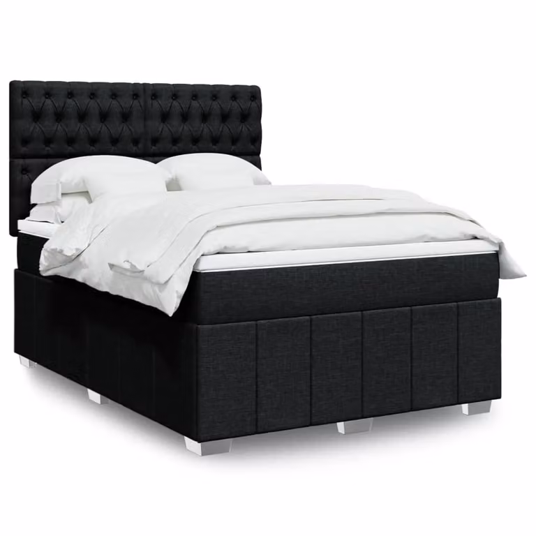 vidaXL Giroletto a Molle Ibrido con Materasso in Tessuto Nero e Bianco L/P/H: 160 x 200 x 150,5 cm