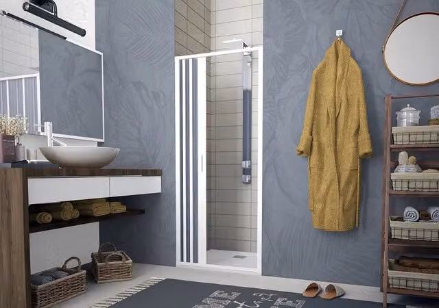 Porta doccia pieghevole laterale Sofly in acrilico bianco H: 185 cm, L: 150-120 cm