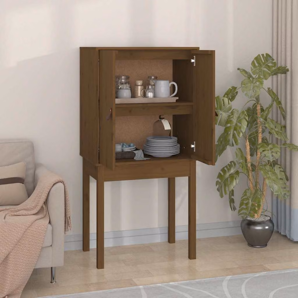 Credenza vidaXL in legno massello di pino color marrone ambra, stile rustico, L 60 cm x P 40 cm x H 120 cm