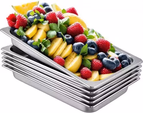 Set di 6 Vassoio Rettangolari Vevor in Acciaio Inossidabile Argento da 8,5L, L/P/H: 53 x 32,5 x 6,5 cm