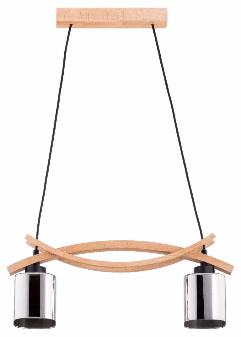 Lampada a sospensione NASA in legno-cromata-nera 2xE27x15W, legno, dimensioni: 80x55x10 cm, IP20, Alfa