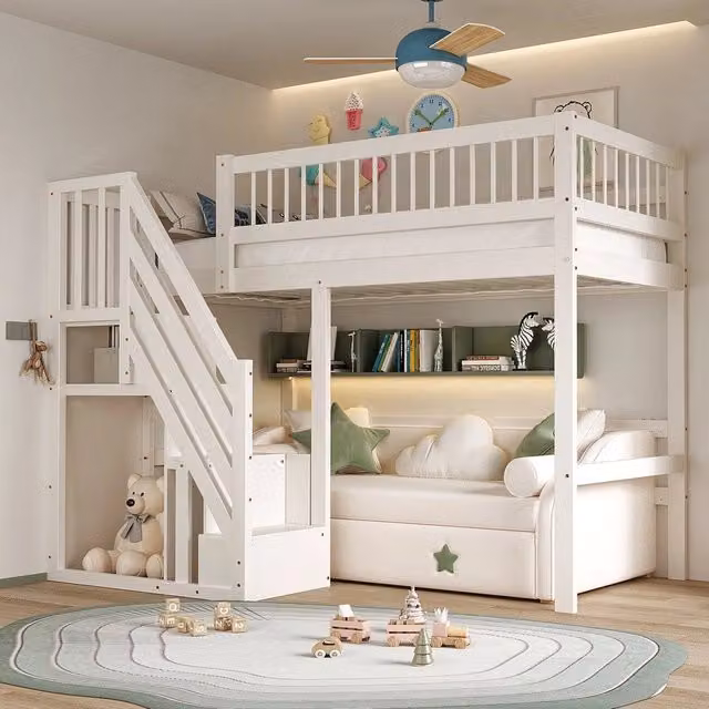 Letto singolo con cassetti e struttura in pino massello ¨C Minimal ¨C Bianco 90x200 cm