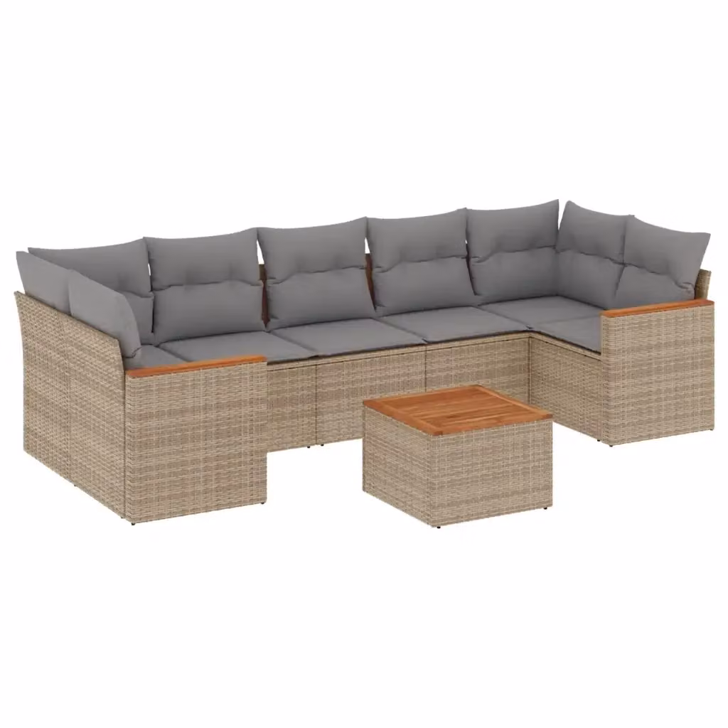 vidaXL Set Divano da Giardino a L 8 pz con Cuscini Beige e Grigio e Tavolino da Esterno in Polyrattan e Acciaio – 2