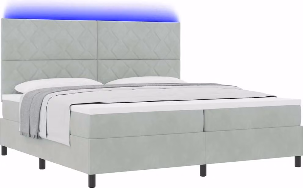 Letto boxspring LED con materasso Grigio chiaro 200 x 200 cm Tessuto