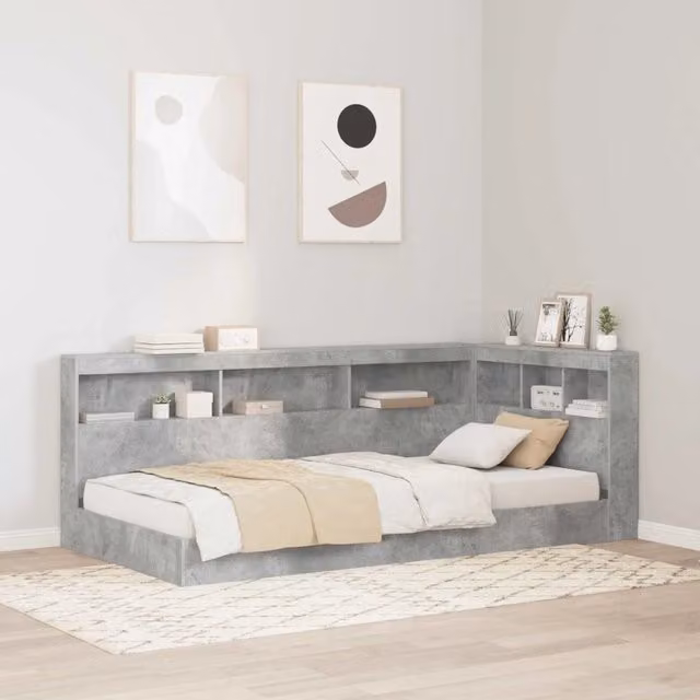 Testata letto con contenitore e porta USB vidaXL Grigio, L: 217,5 cm, P: 117,5 cm, H: 76,5 cm