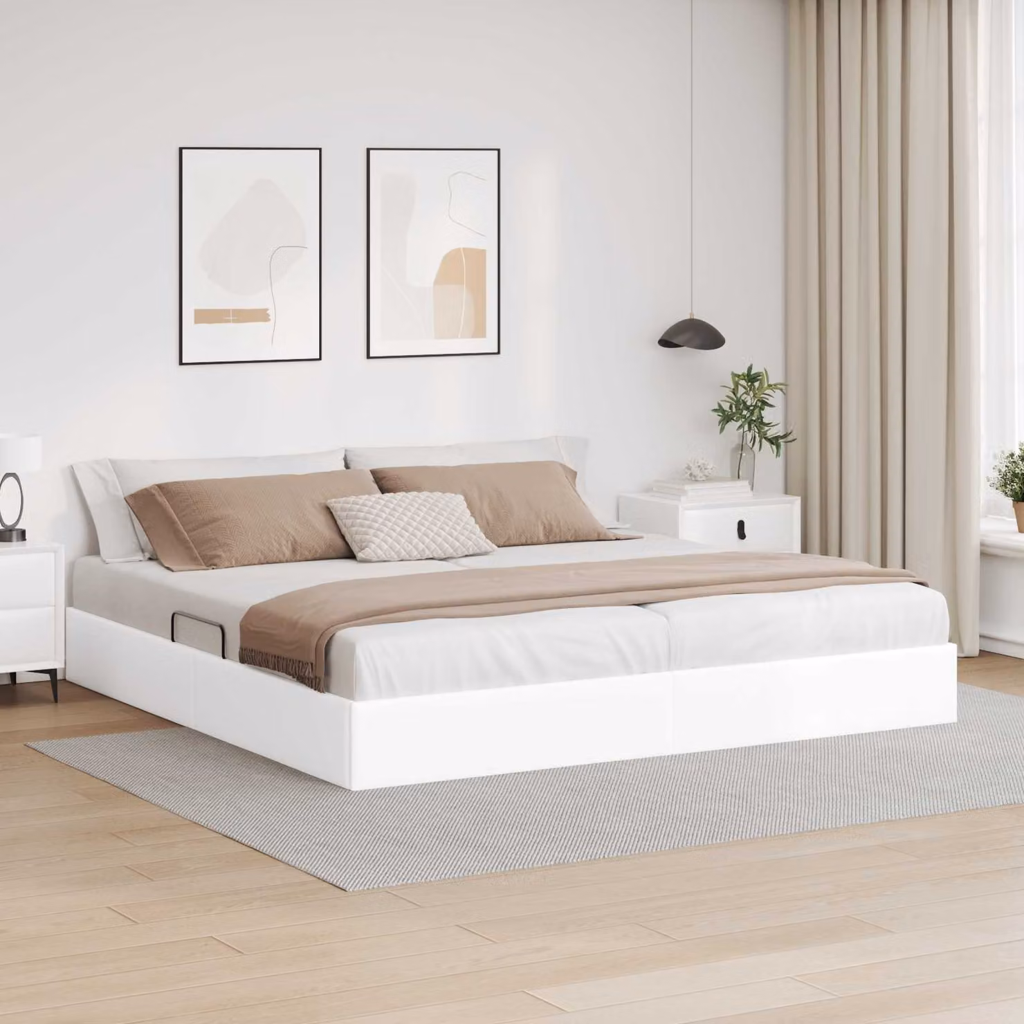 Letto ottomano vidaXL in pelle sintetica bianco, L 200 cm x P 200 cm x H 280 cm
