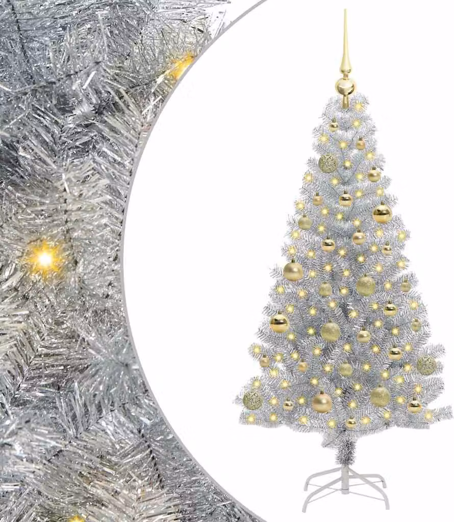 Albero di Natale con 150 LED con supporto Argento 150 cm PET