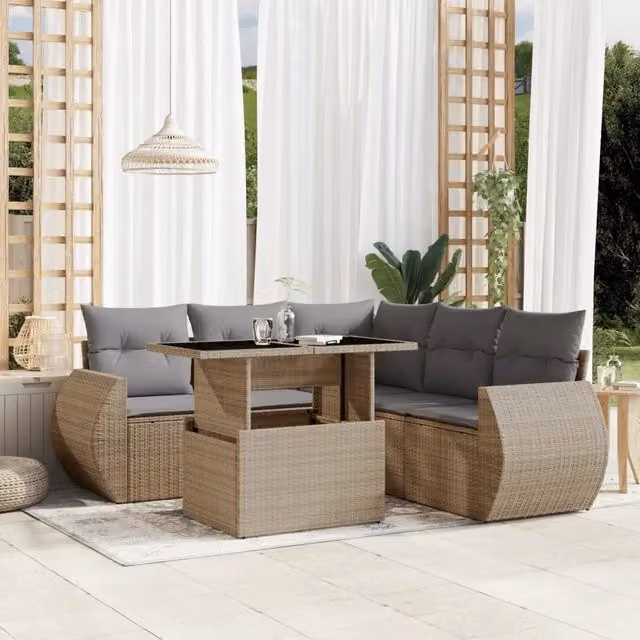 Set Divano da Giardino 6 pz con Cuscini Beige in Polyrattan 3268529