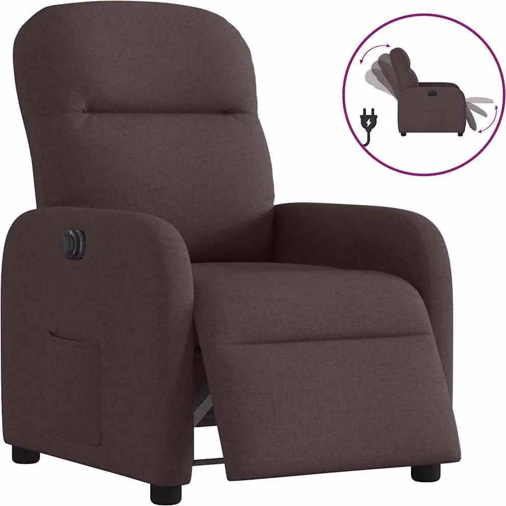 Recliner elettrico in tessuto marrone scuro