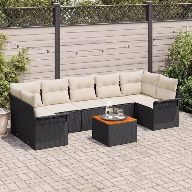 Set Divano da Giardino 8 pz 7-Numero di posti Nero e Crema 3355961
